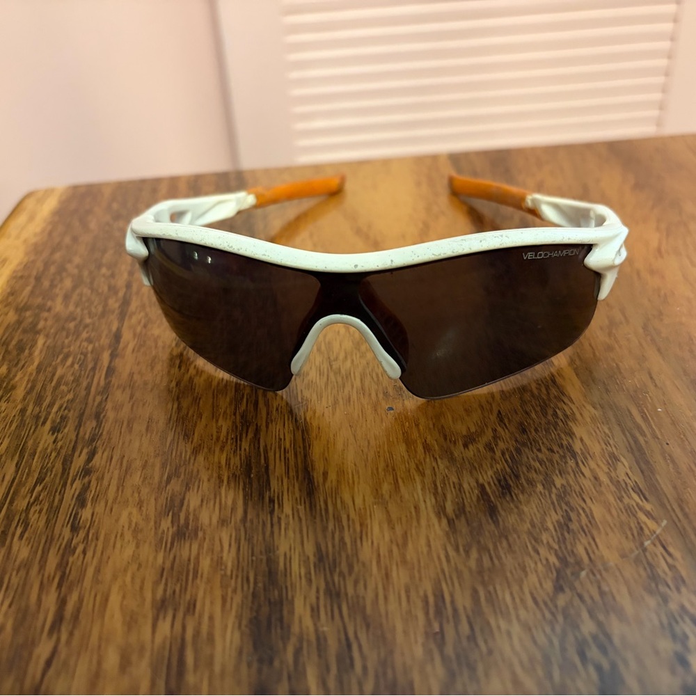 🚴 VeloChampion Missile Cycling Sunglasses – White/Orange | UV400 | Sport Shades